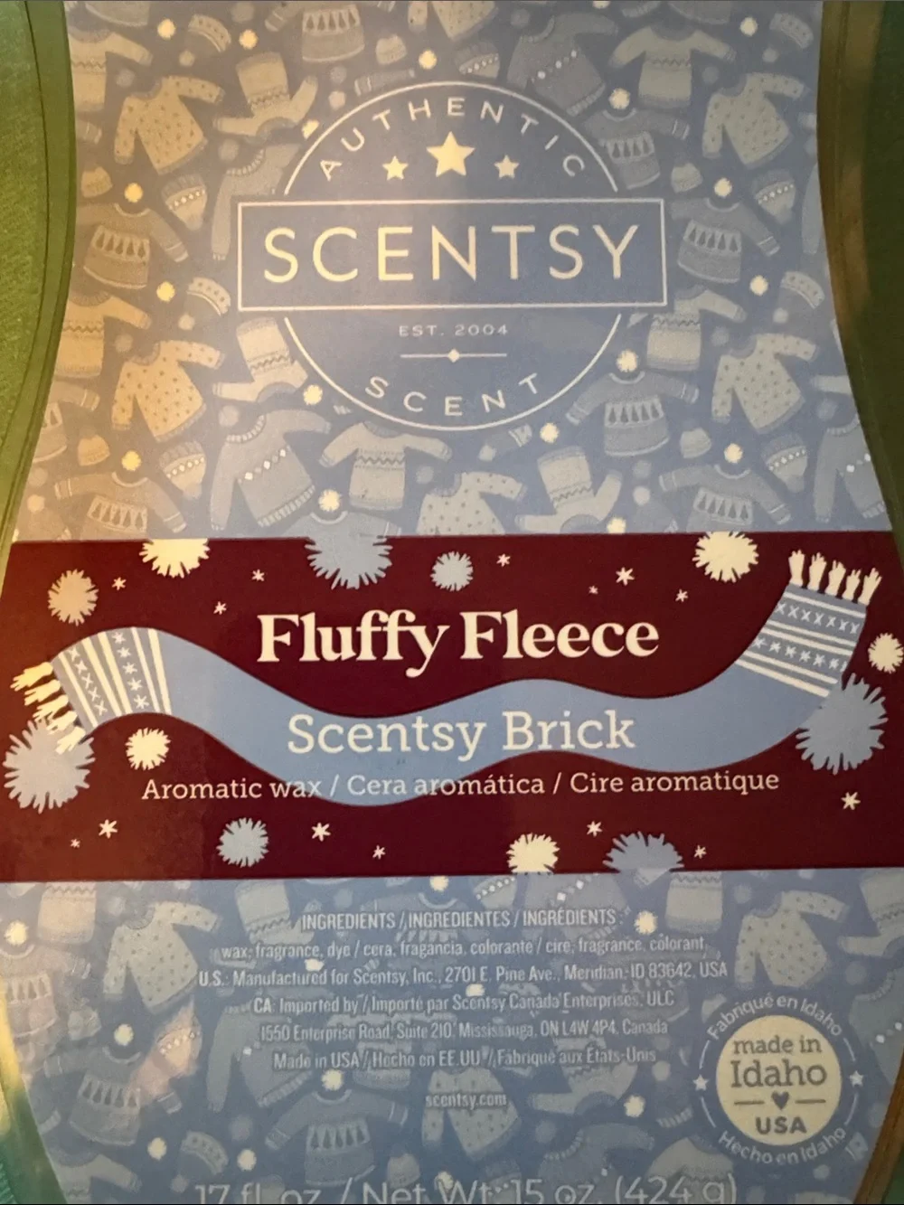 Scentsy Fluffy Fleece Brick - Light Blue and Maroon